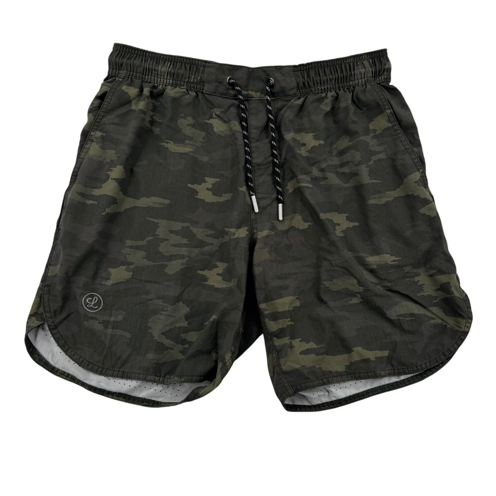 Legends Luka Shorts Mens Medium Green Camo Fair Lined Athletic Gym 7 Inseam